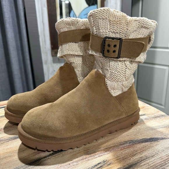 UGG Tan Suede Knit Cuff Boots - Picture 1 of 7
